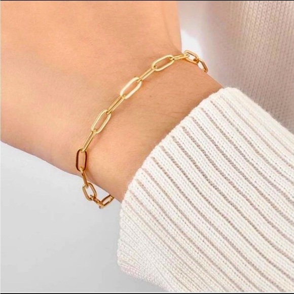 18K Gold plated Paper Clip Chain Bracelet Link Stainless steel womens jewelry - Picture 4 of 7